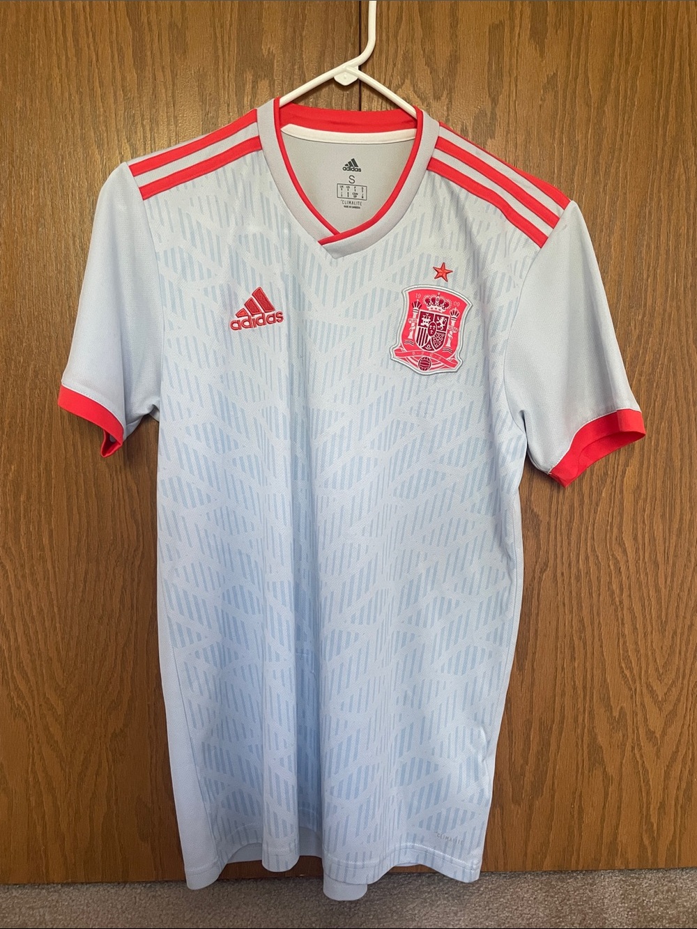 adidas Spain Men's Away Football Jersey - Light Blue with Red Trim